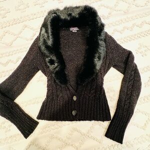100% Real Rabbit Fur Trim Cardigan